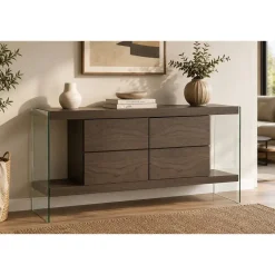 Buffet Moderno de MDF con Patas de Cristal Marrón Oscuro MB-204501