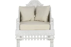 Butaca de Madera de Mango Tallada Decapé Beige MB-216488