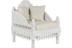 Butaca de Madera de Mango Tallada Decapé Beige MB-216488