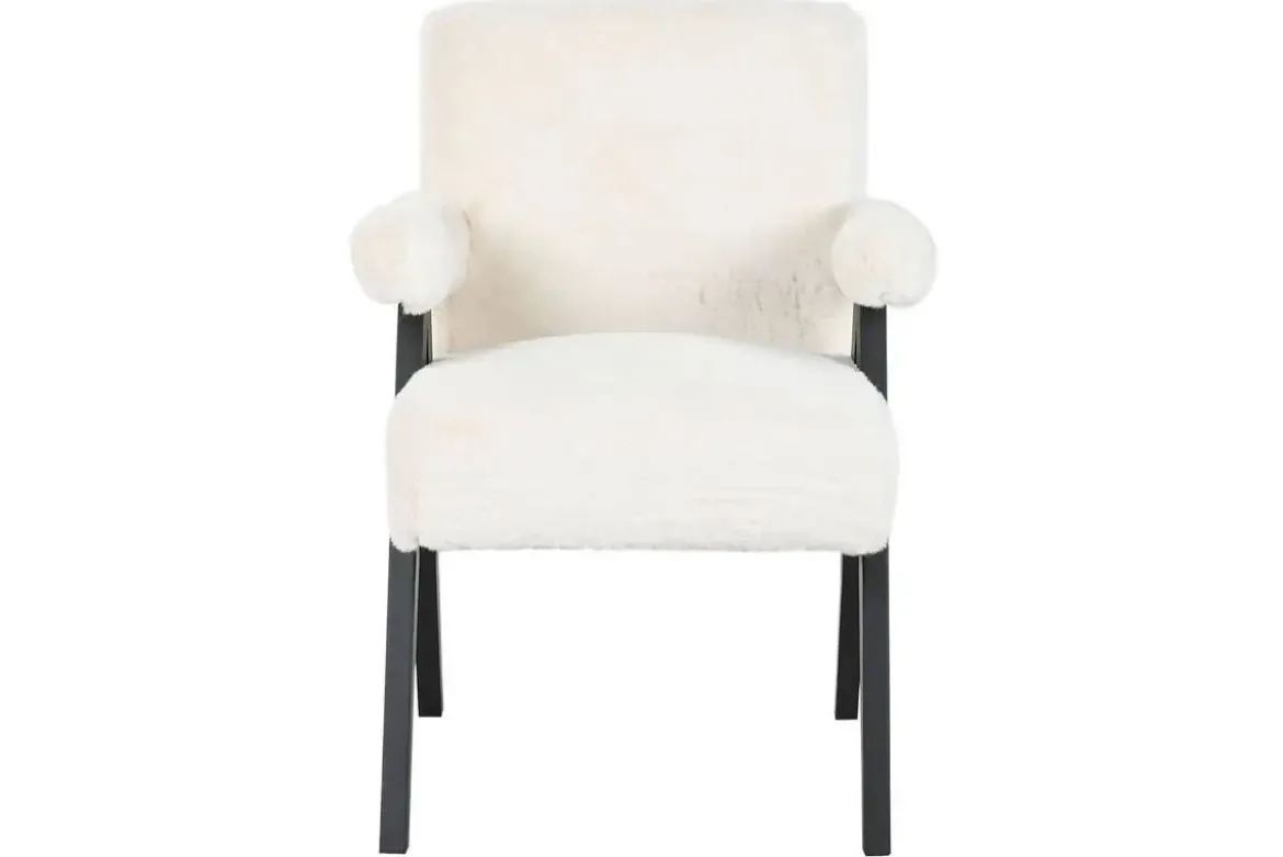 Butaca de Madera Tapizada en Pelo Blanco MB-220500