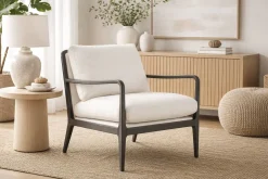 Butaca de Salón de Madera de Haya Tapizada en Bouclé Blanco MB-227188