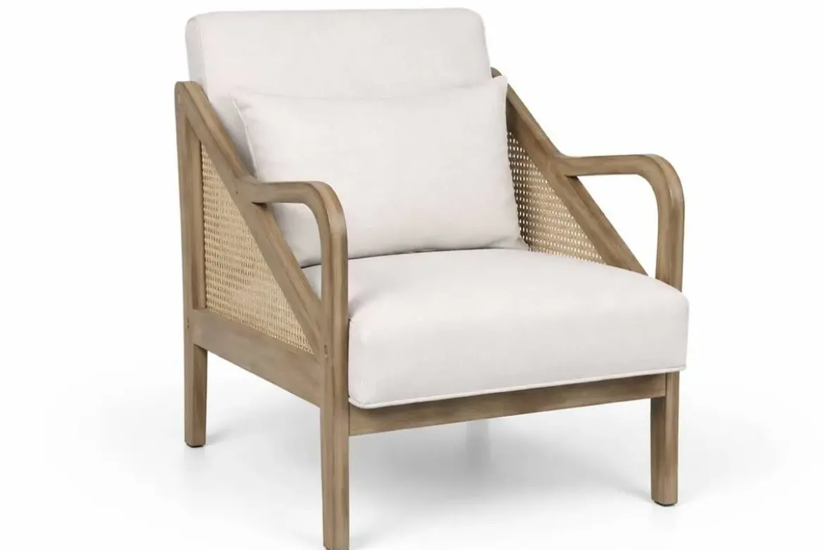 Butaca de Salón en Madera de Hevea y Ratán Beige MB-227839