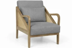 Butaca de Salón en Madera de Hevea y Ratán Gris MB-227840