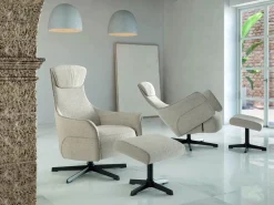Butaca Giratoria Relax Manual Tapizada con Ottoman a juego KIARA