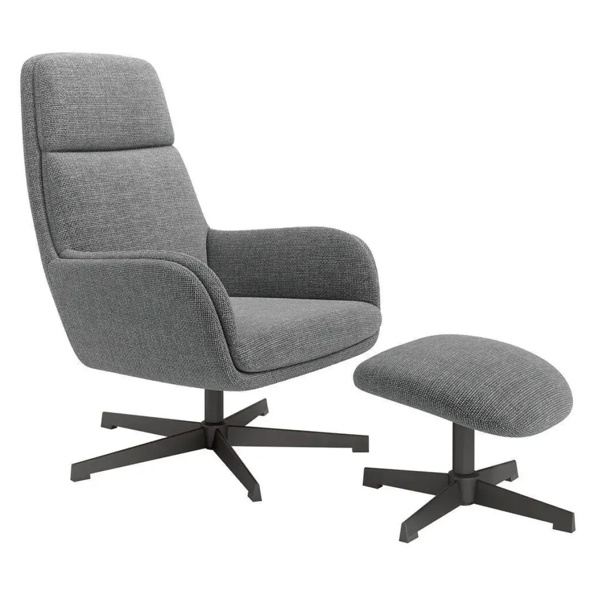Butaca Giratoria Tapizada con Estructura de Metal Negro con Ottoman CITREA