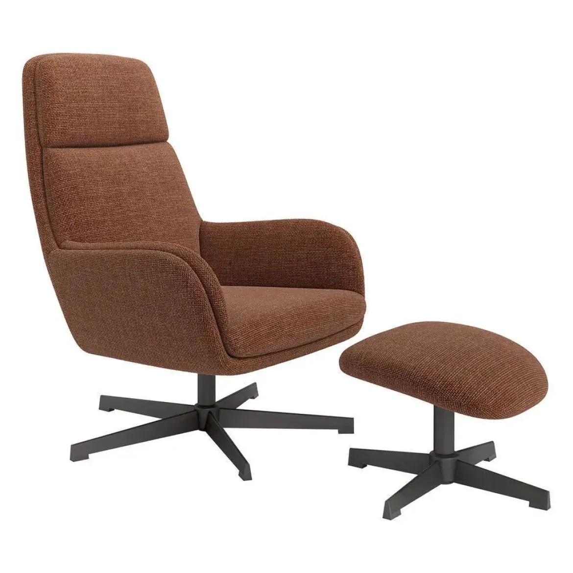 Butaca Giratoria Tapizada con Estructura de Metal Negro con Ottoman CITREA