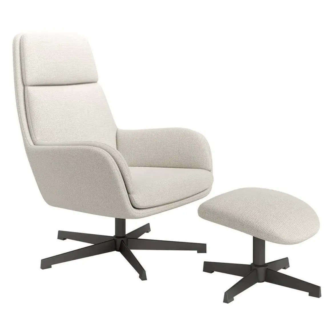 Butaca Giratoria Tapizada con Estructura de Metal Negro con Ottoman CITREA