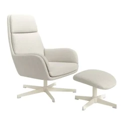 Butaca Giratoria Tapizada con Estructura de Metal Marfil con Ottoman FIGARA