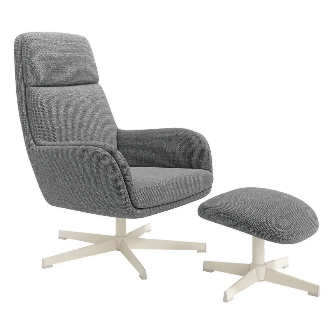 Butaca Giratoria Tapizada con Estructura de Metal Marfil con Ottoman FIGARA