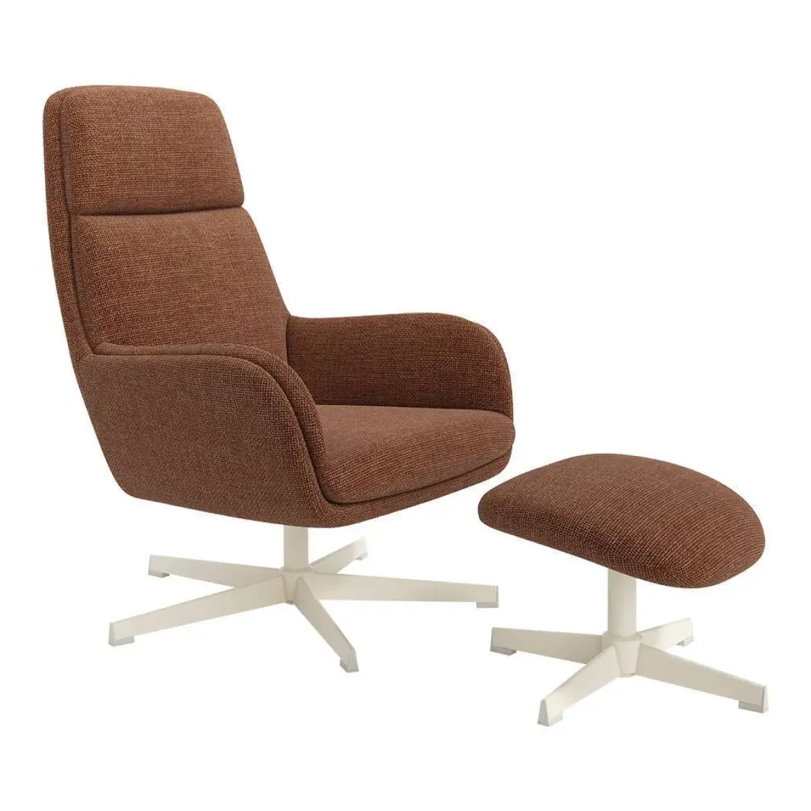 Butaca Giratoria Tapizada con Estructura de Metal Marfil con Ottoman FIGARA