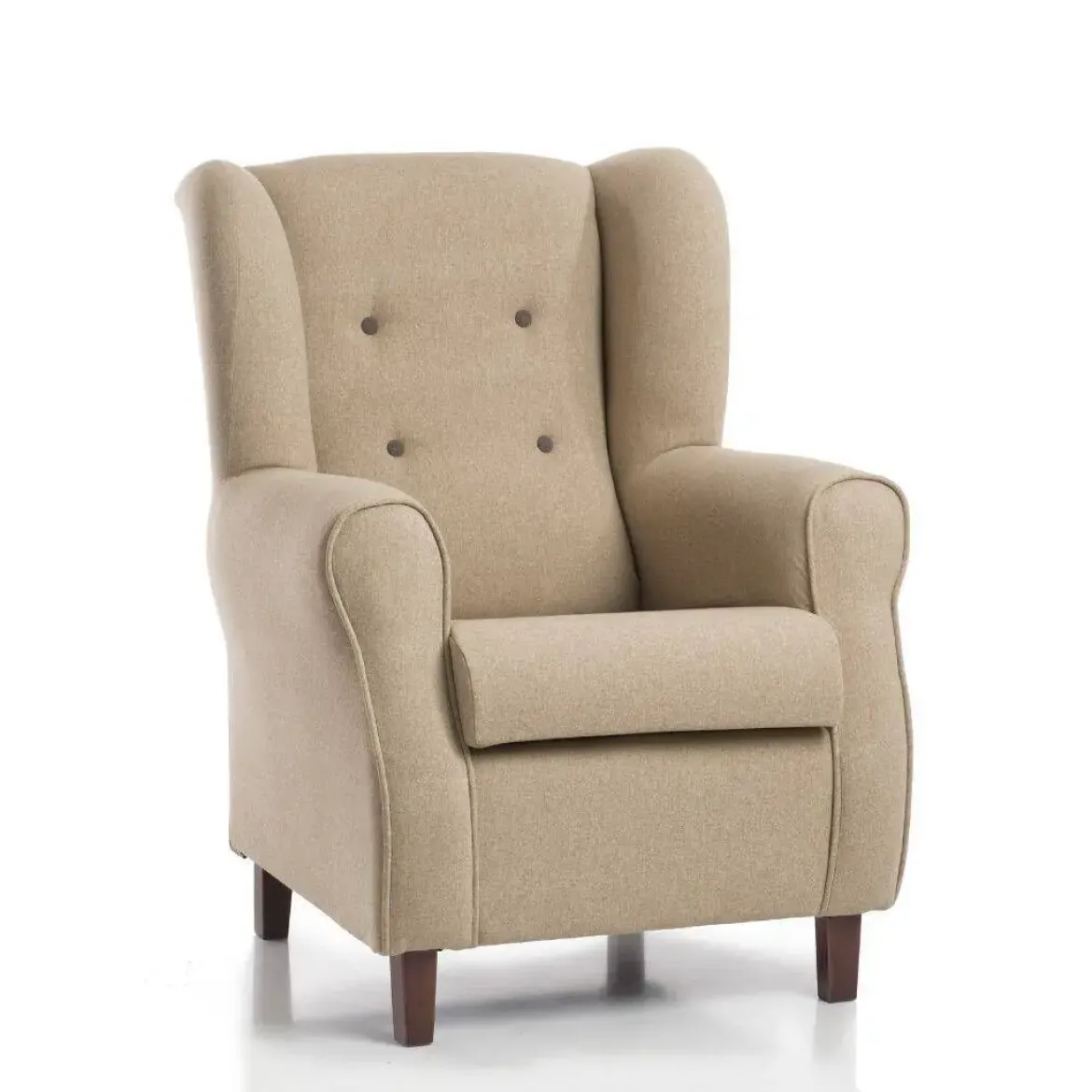 Butaca modelo TURIN clásica orejera con patas de madera Color beige