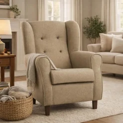 Butaca modelo TURIN clásica orejera con patas de madera Color beige