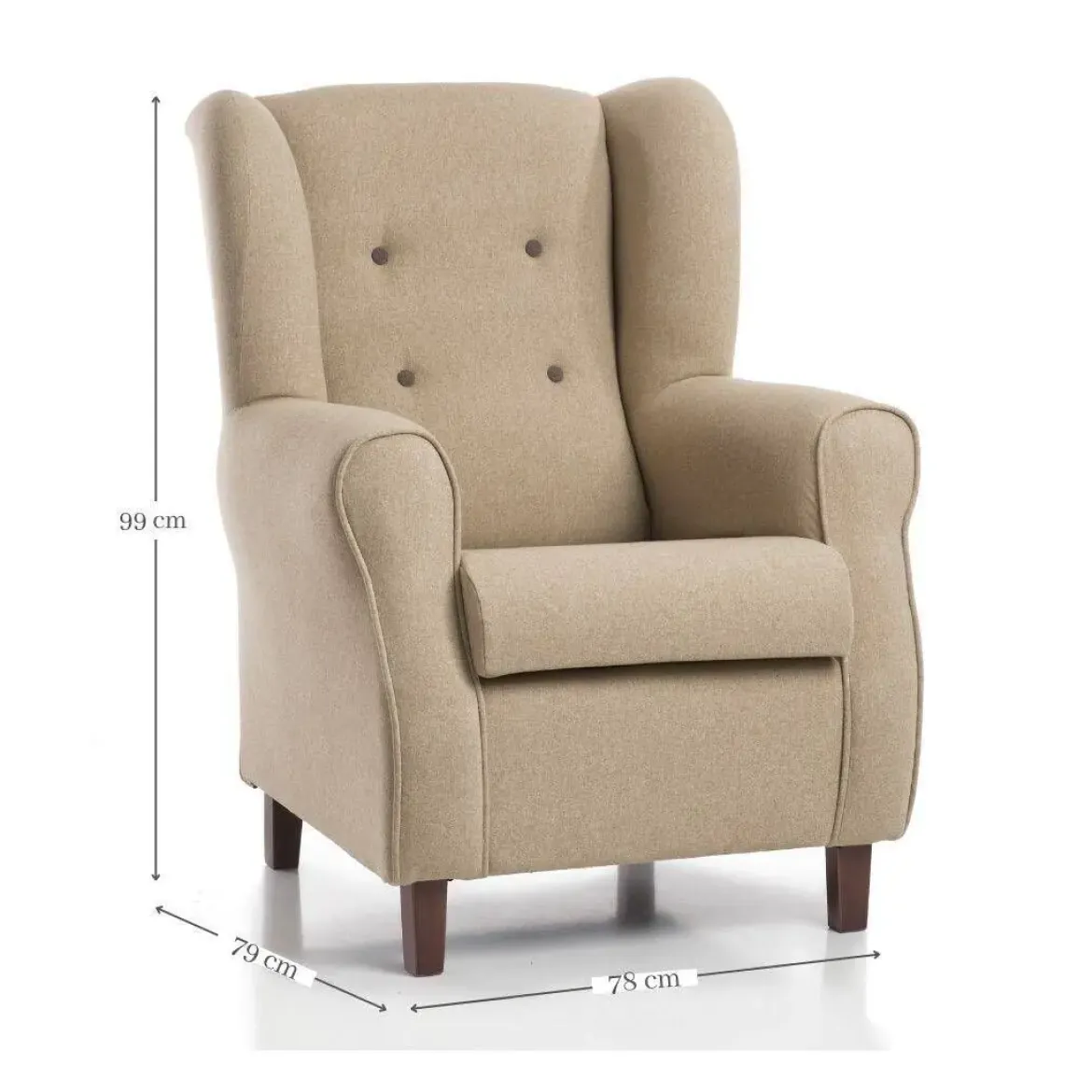 Butaca modelo TURIN clásica orejera con patas de madera Color beige
