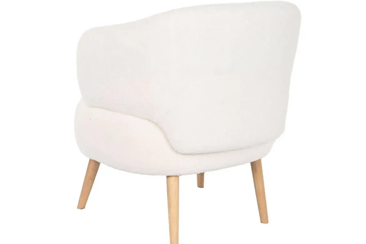 Butaca Tapizada Borreguito Blanco con Patas de Madera MB-206613