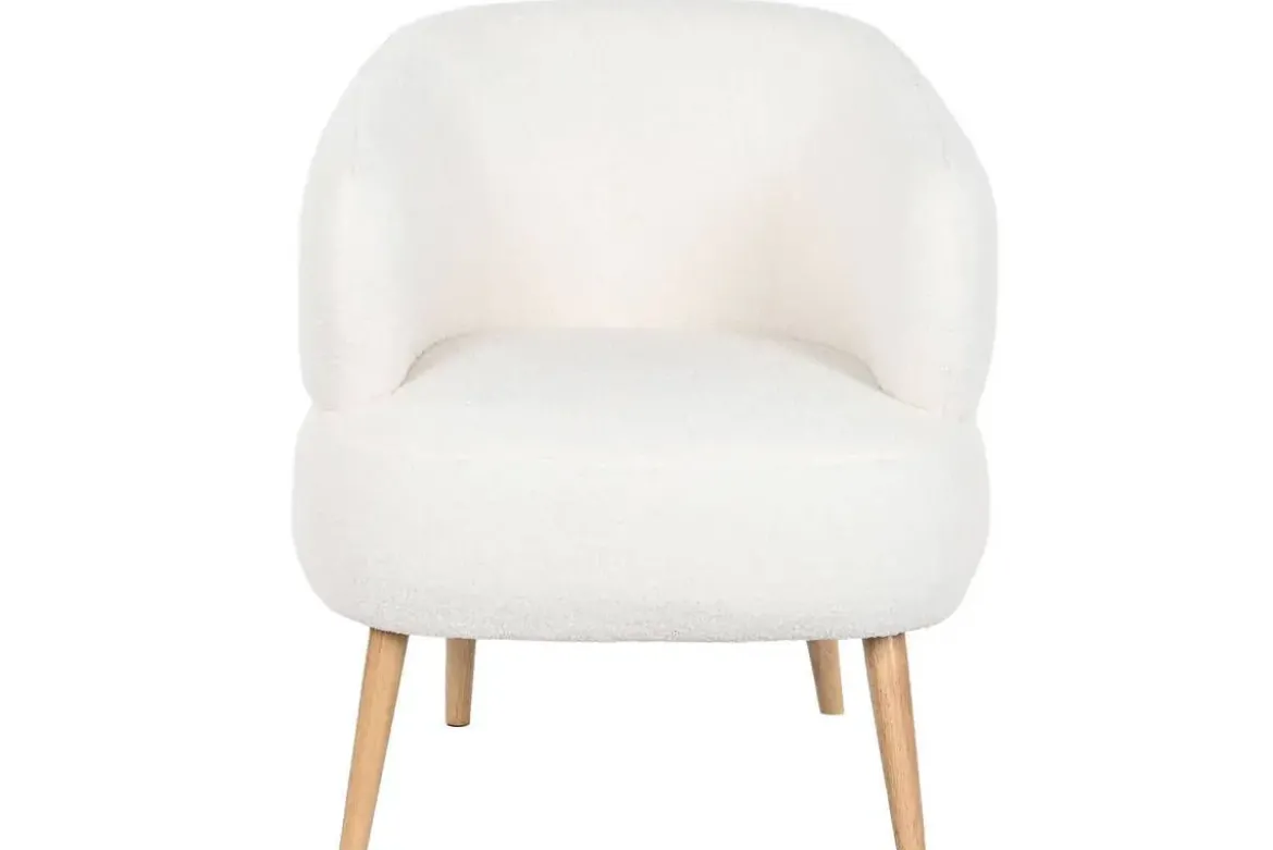 Butaca Tapizada Borreguito Blanco con Patas de Madera MB-206613