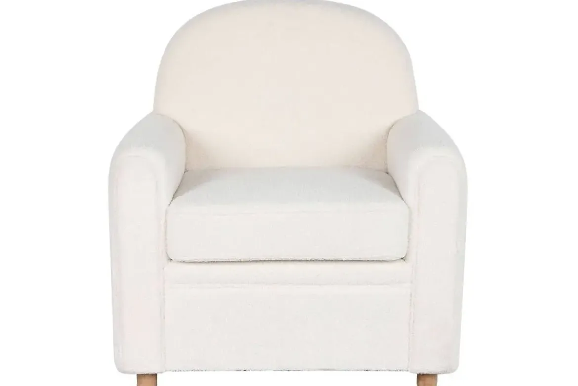 Butaca Tapizada Borreguito Blanco con Patas de Madera MB-206607