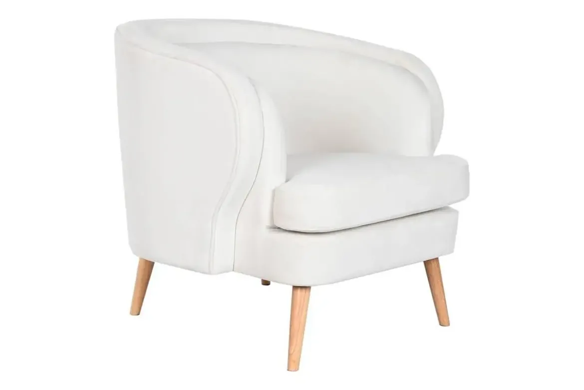 Butaca Tapizada en Poliéster Blanco con Patas de Madera MB-206609