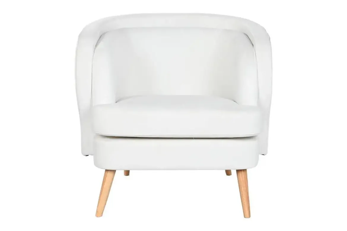 Butaca Tapizada en Poliéster Blanco con Patas de Madera MB-206609