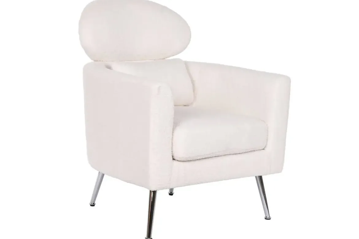 Butaca Tapizada en Poliéster Blanco con Patas Cromadas MB-210589