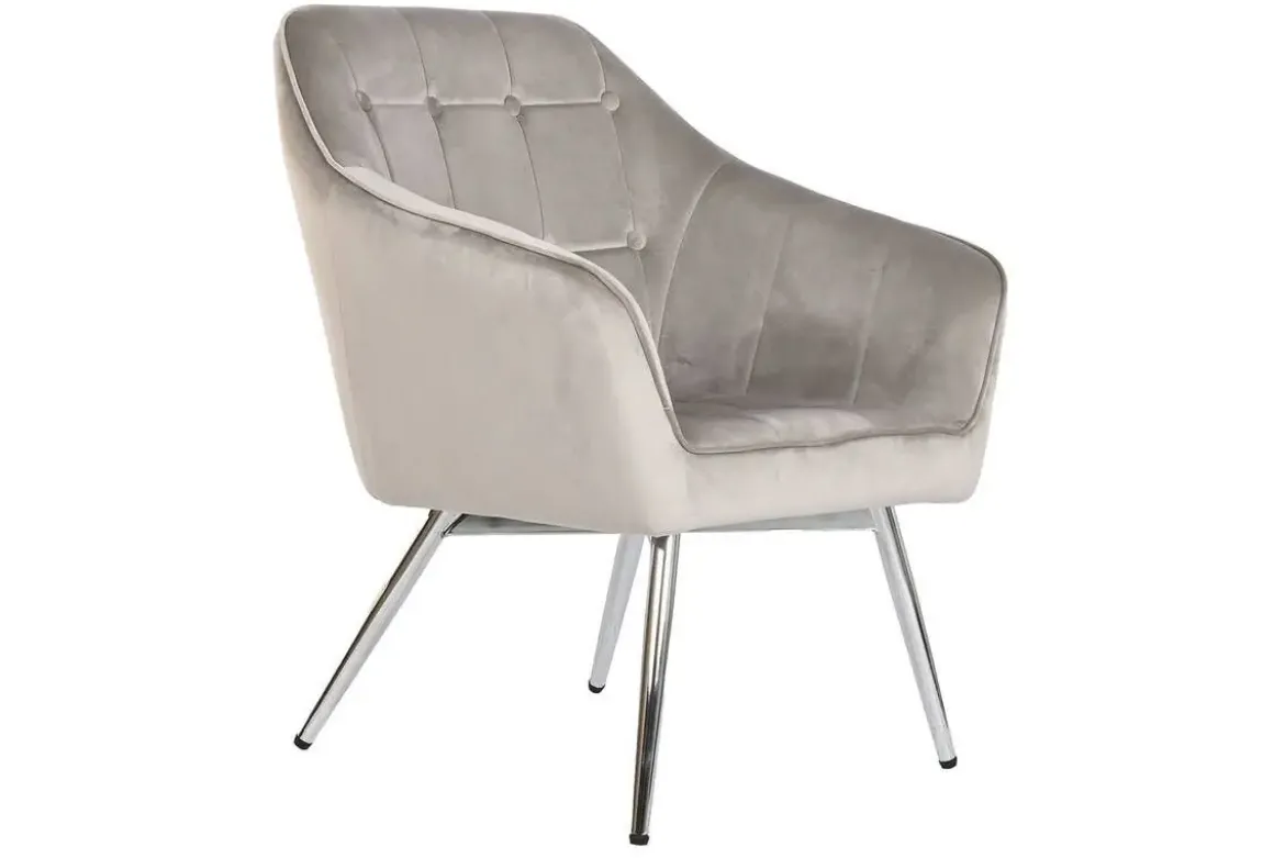 Butaca Tapizada en Velvet Gris con Patas Metálicas MB-218841