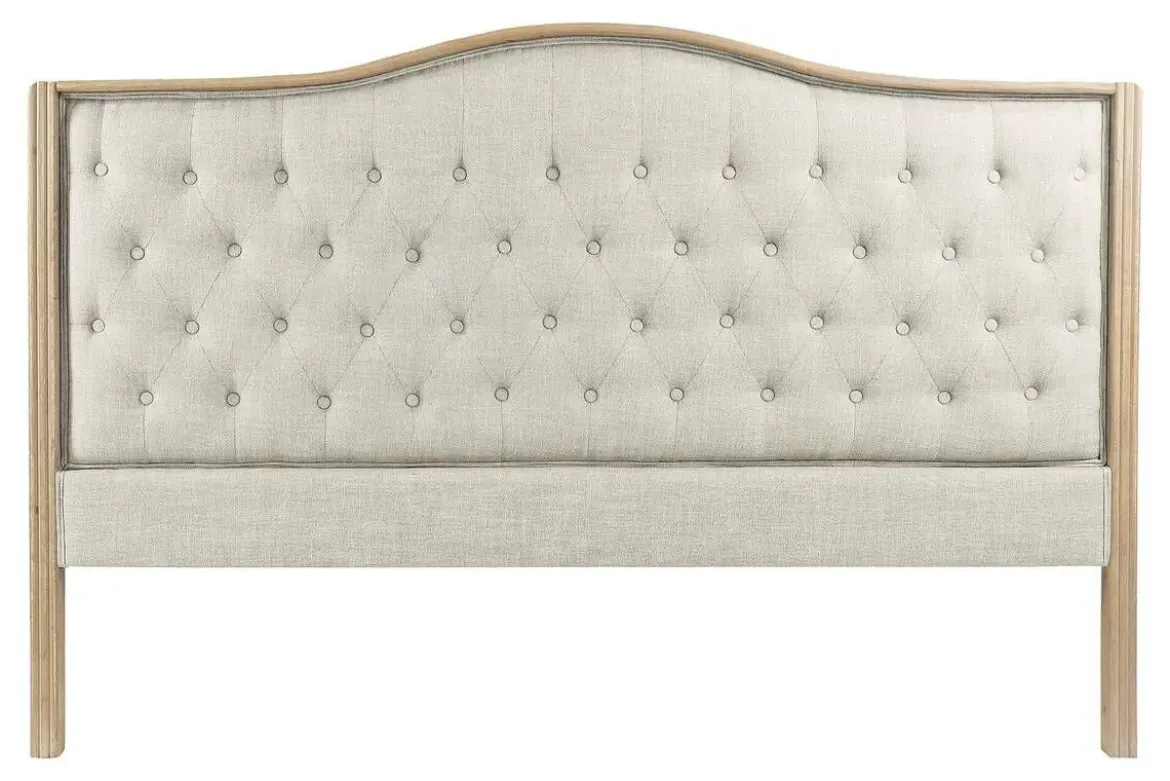 Cabecero Tapizado Capitoné en Lino Beige Rubberwood MB-179444