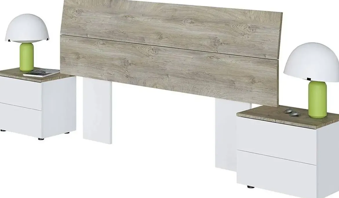 Cabezal y mesitas de noche roble Alaska y blanco Artik 016073C