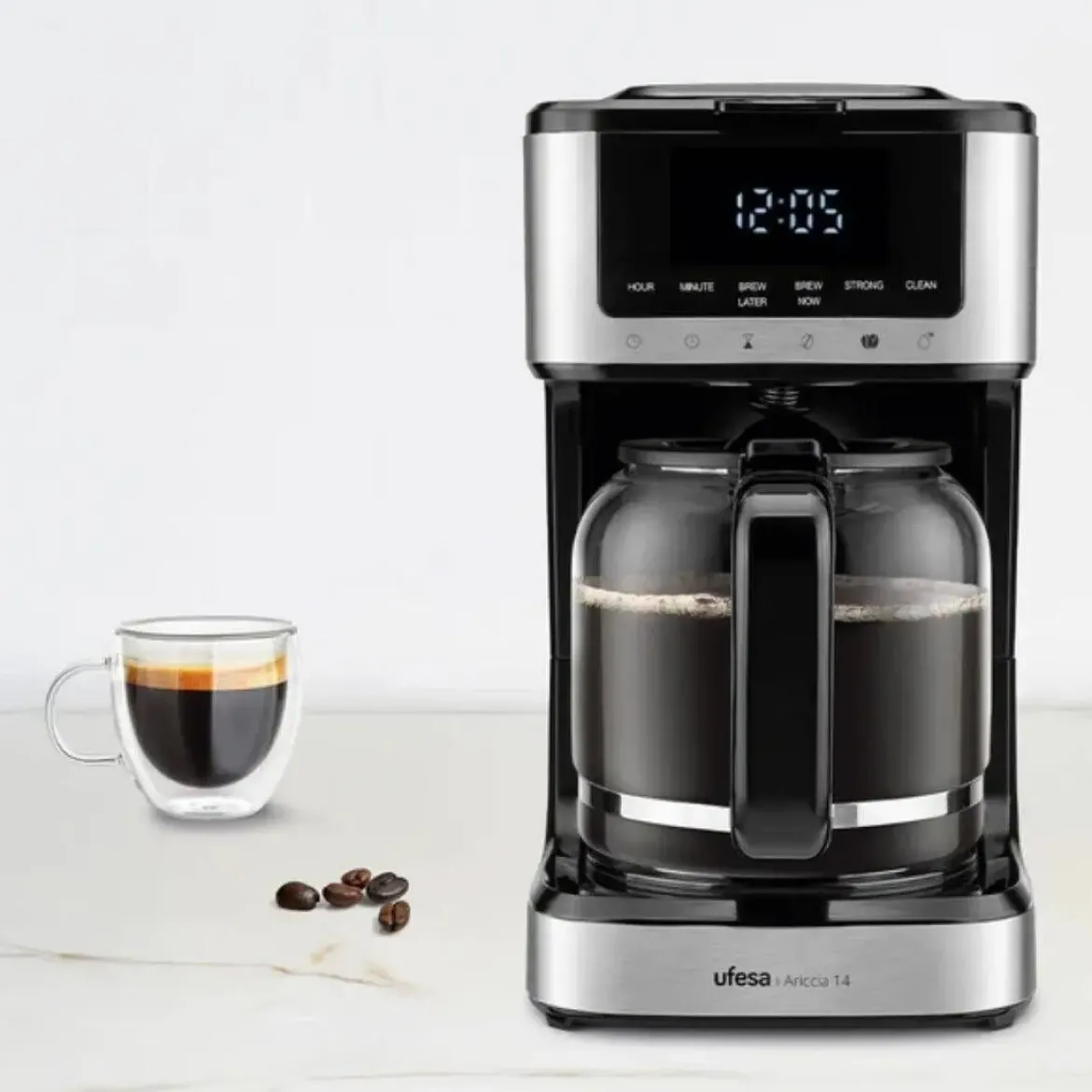 Cafetera de Goteo Ufesa Táctil Programable 14 Tazas Acero Inox ARICCIA14