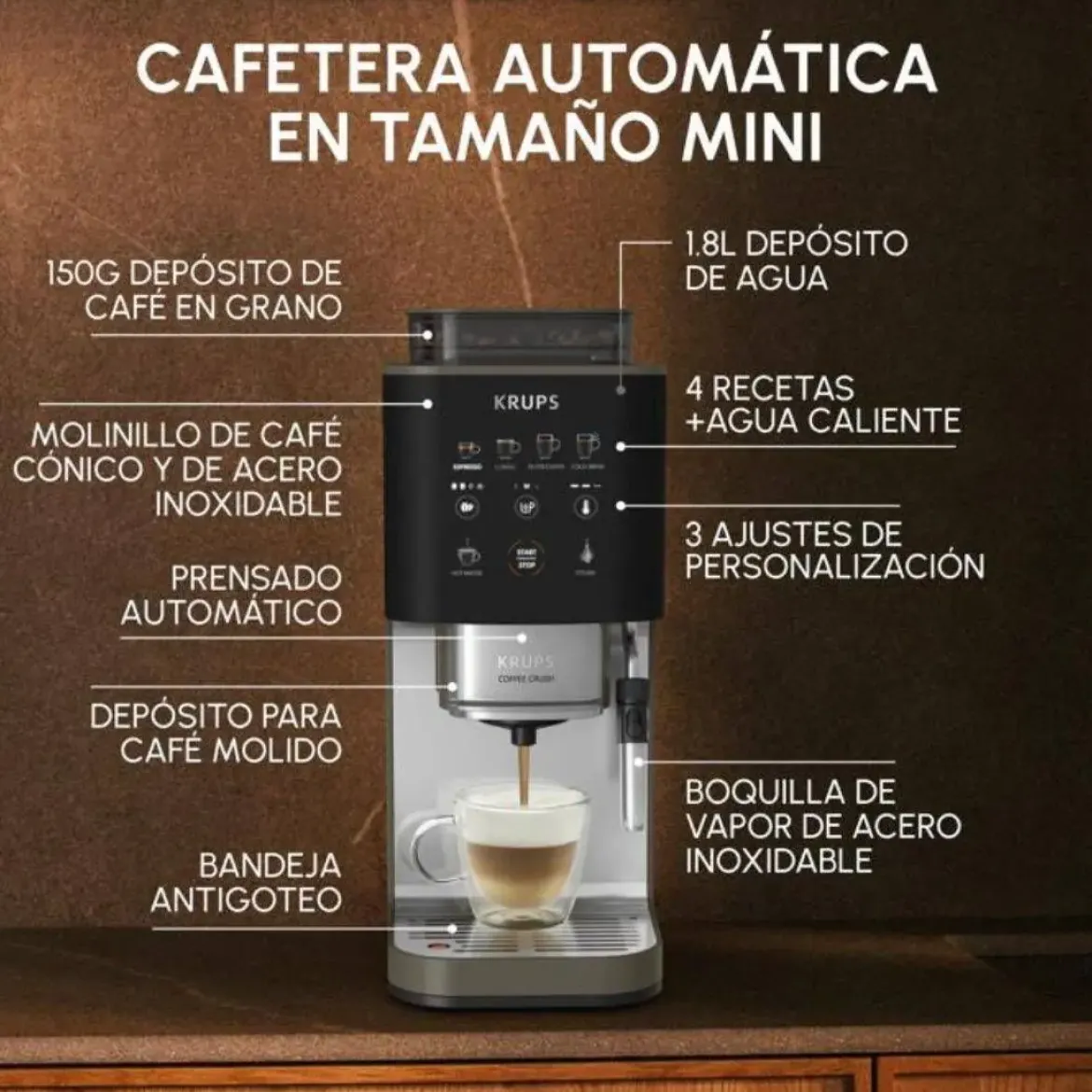 Cafetera Superautomática Krups COFFEE CRUSH Compacta 15 cm SA403BE0