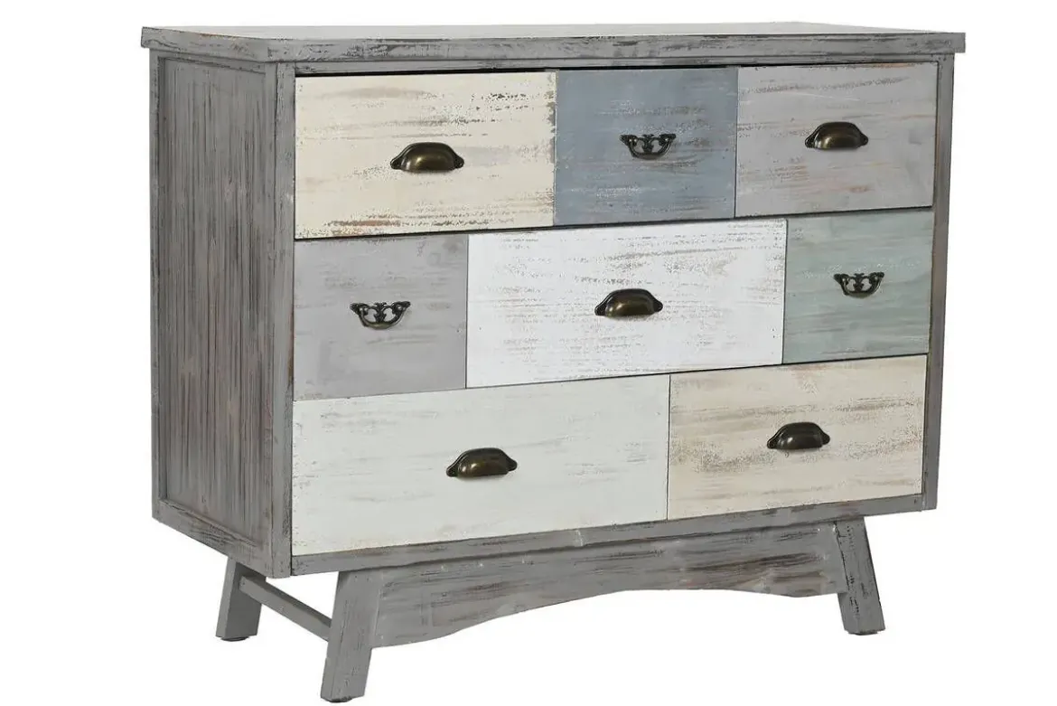 Cajonera de Madera de Abeto Envejecida Gris con 8 Cajones MB-217765