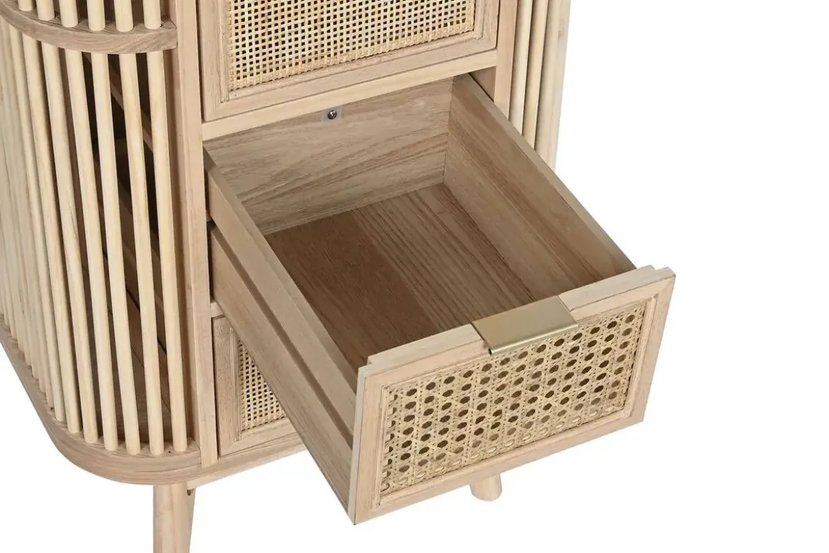 Cajonera de Madera de Abeto y Ratán Natural 5 Cajones MB-212469