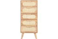 Cajonera de Madera Rubberwood con 5 Cajones de Ratán MB-212347