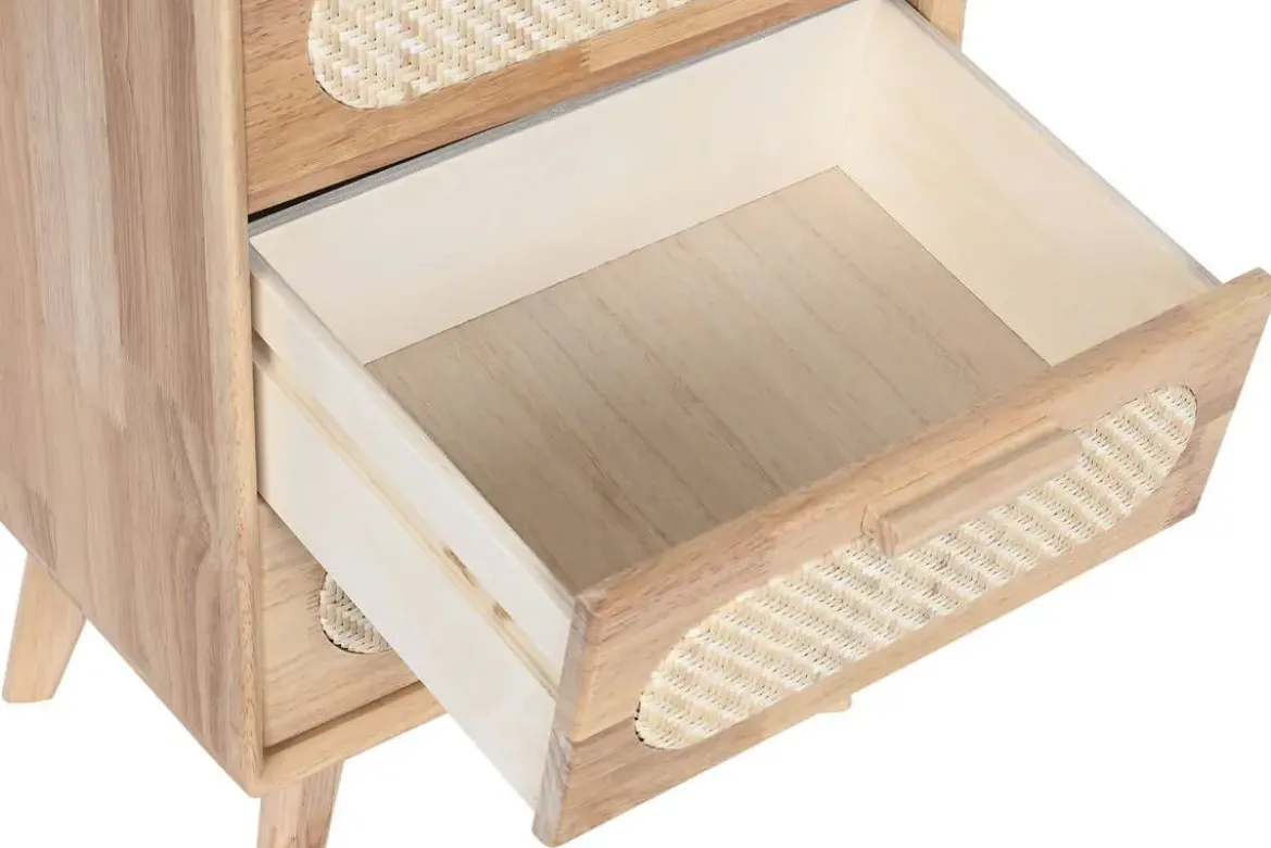 Cajonera de Madera Rubberwood con 5 Cajones de Ratán MB-212347