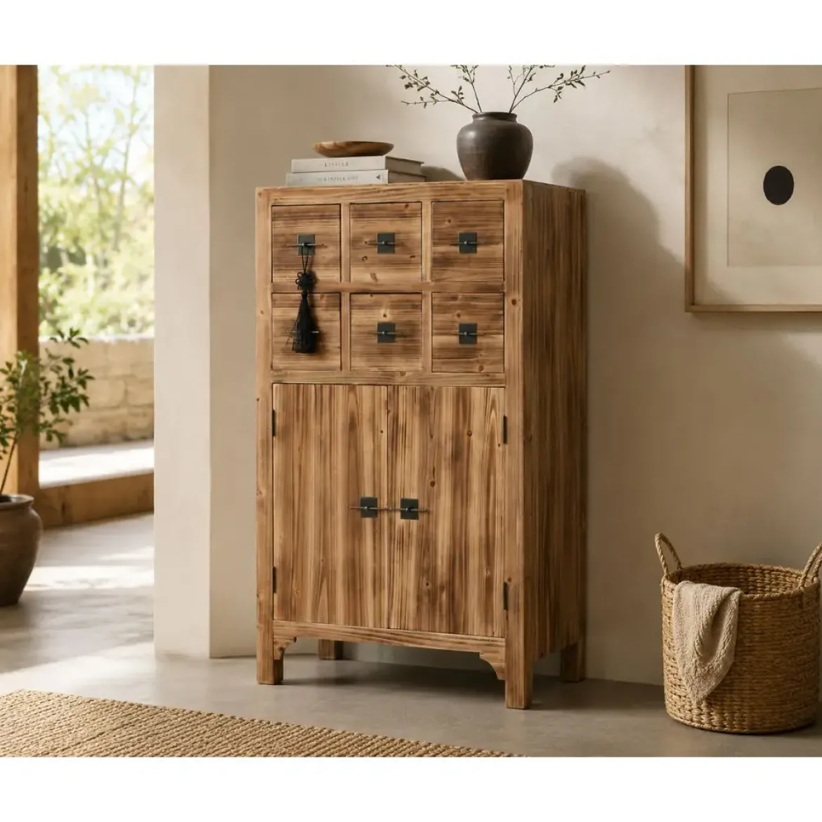Cajonera Oriental de Madera Abeto con 6 Cajones Natural MB-214488