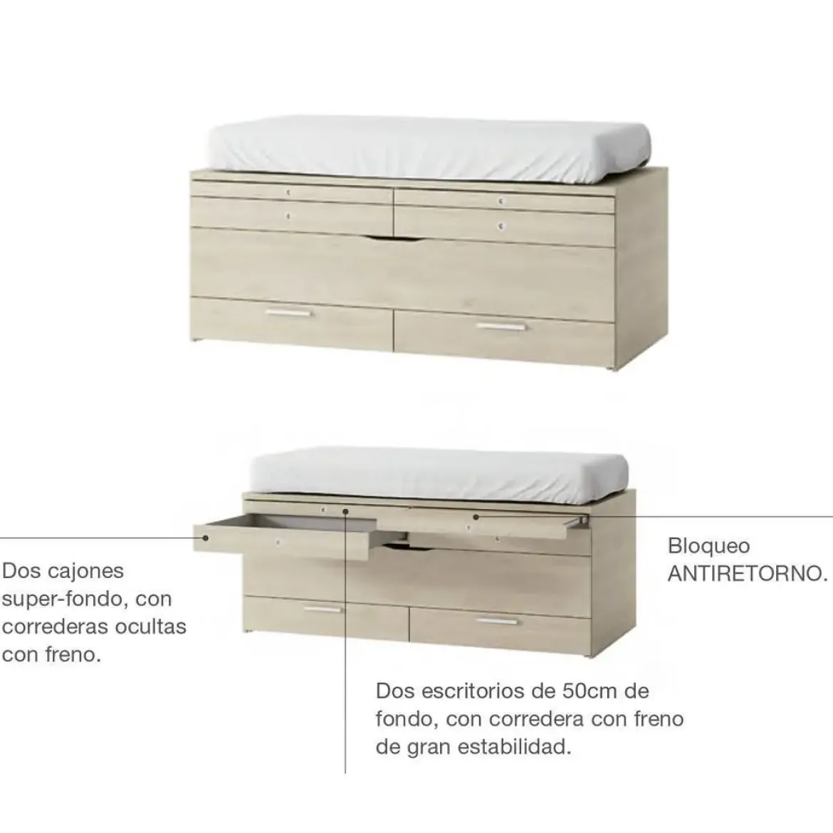 Cama Compacta Juvenil con 2 Cajones ADAPT Serie 1 STUDY+CONFORT