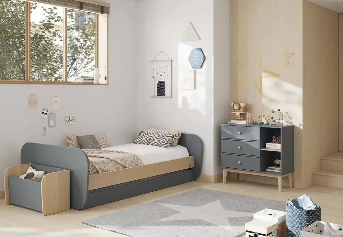 Cama con Cajón de Arrastre de color Verde ESTEBAN