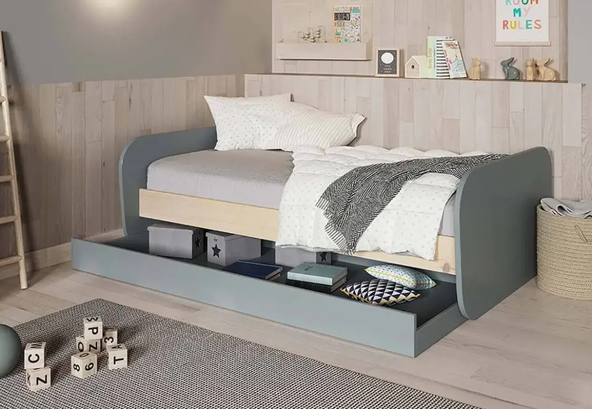Cama con Cajón de Arrastre de color Verde ESTEBAN