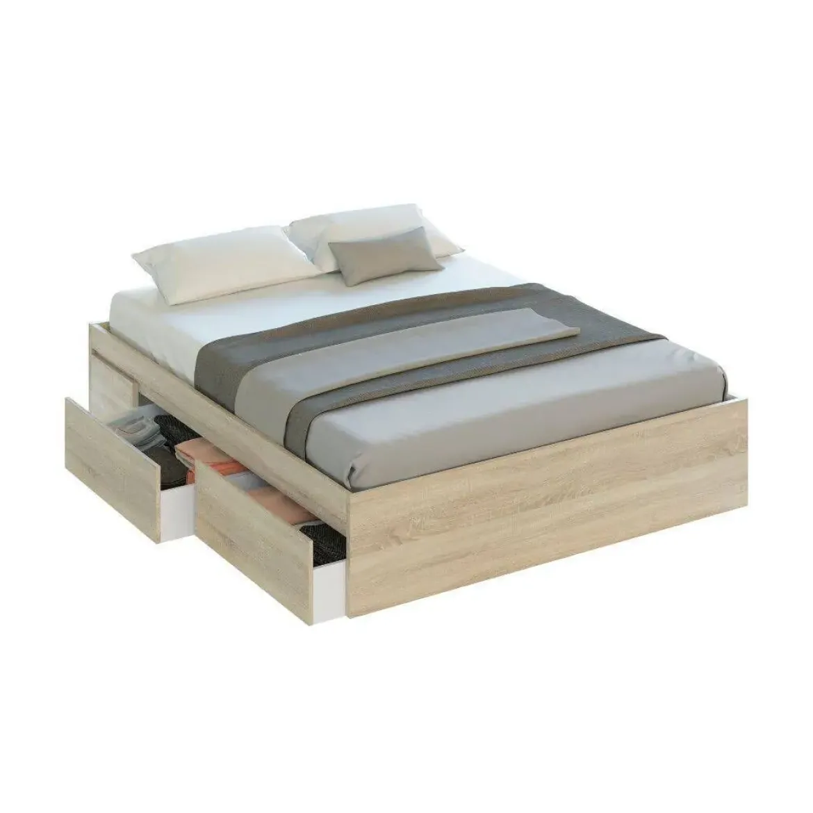 Cama con 4 cajones color roble canadian 006088F