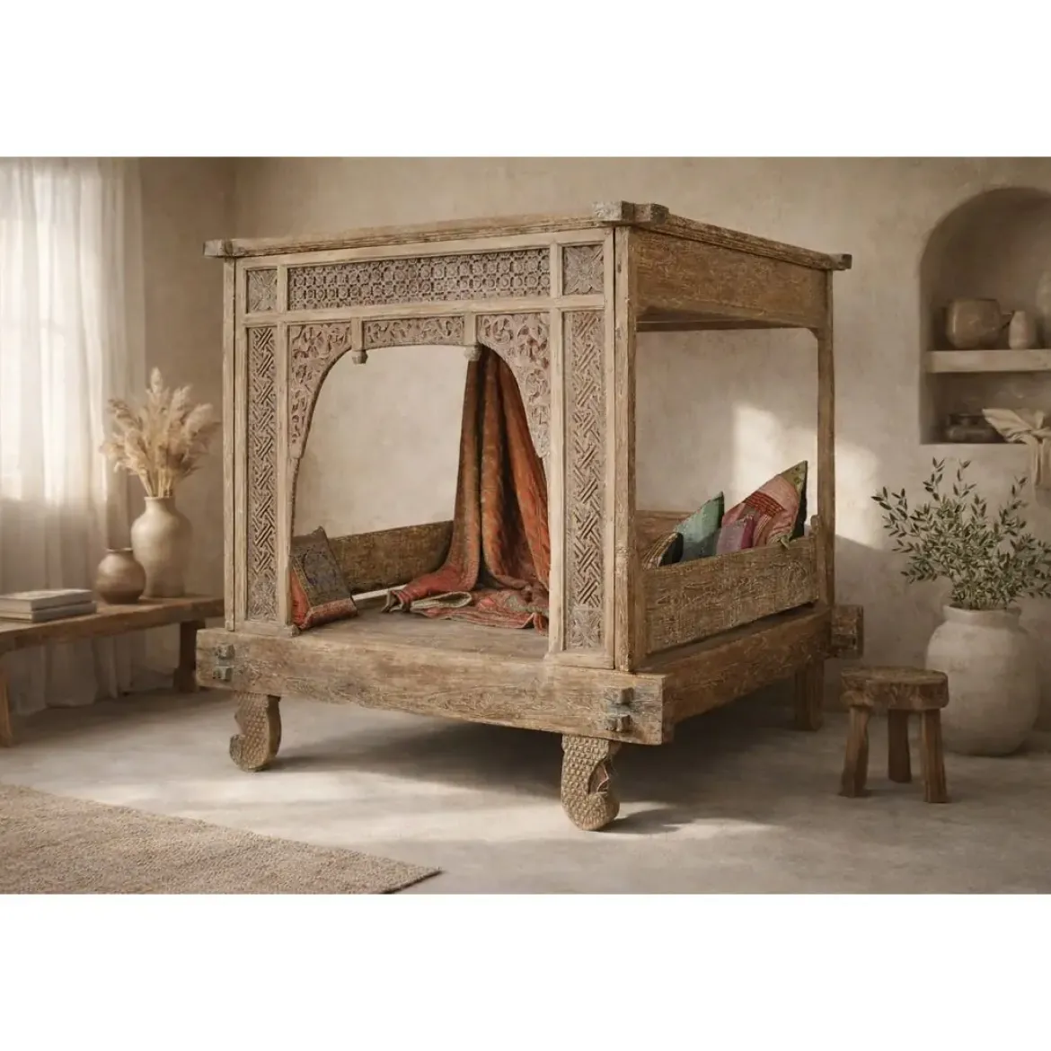 Cama con Dosel de Madera Caobilla 160x206 cm MB-213839
