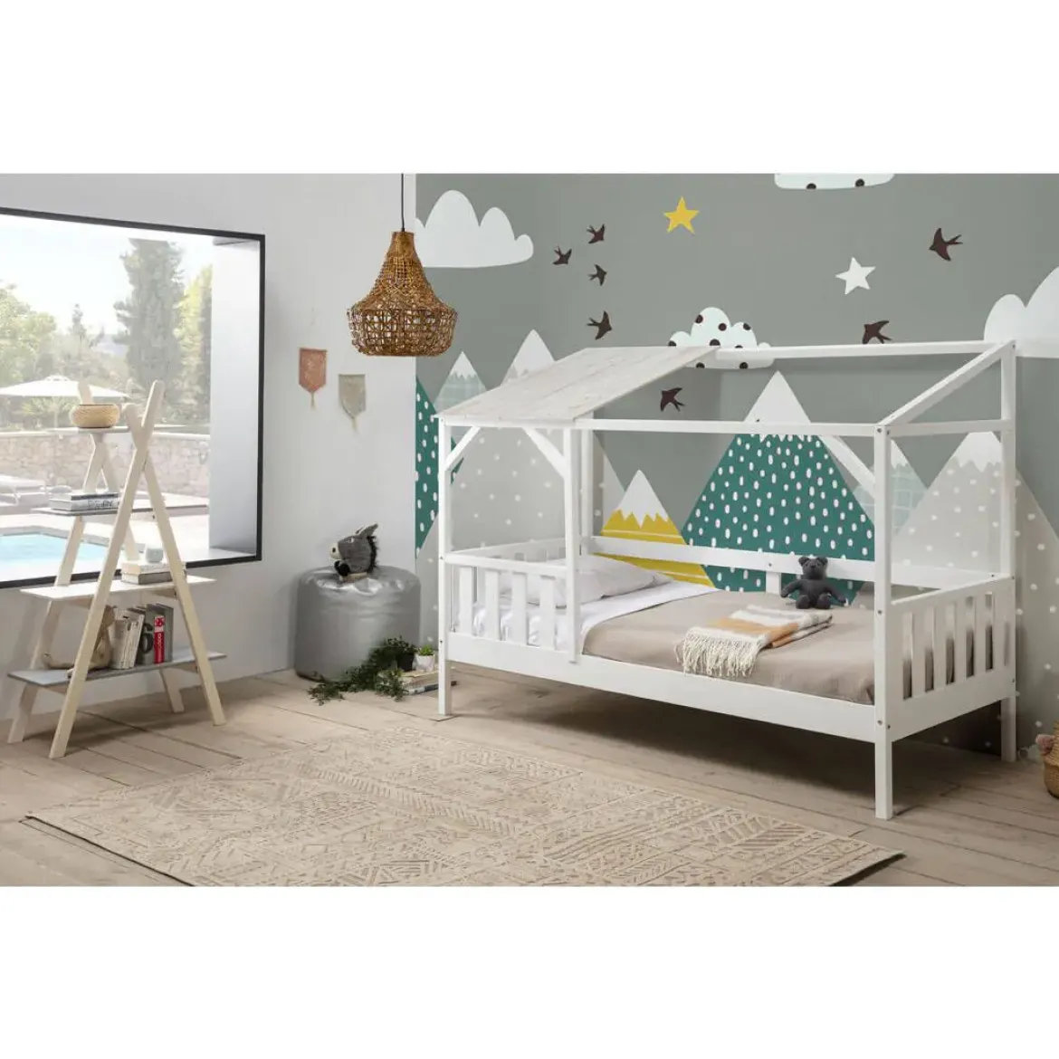 Cama Infantil con diseño Cabaña color Blanco AMON