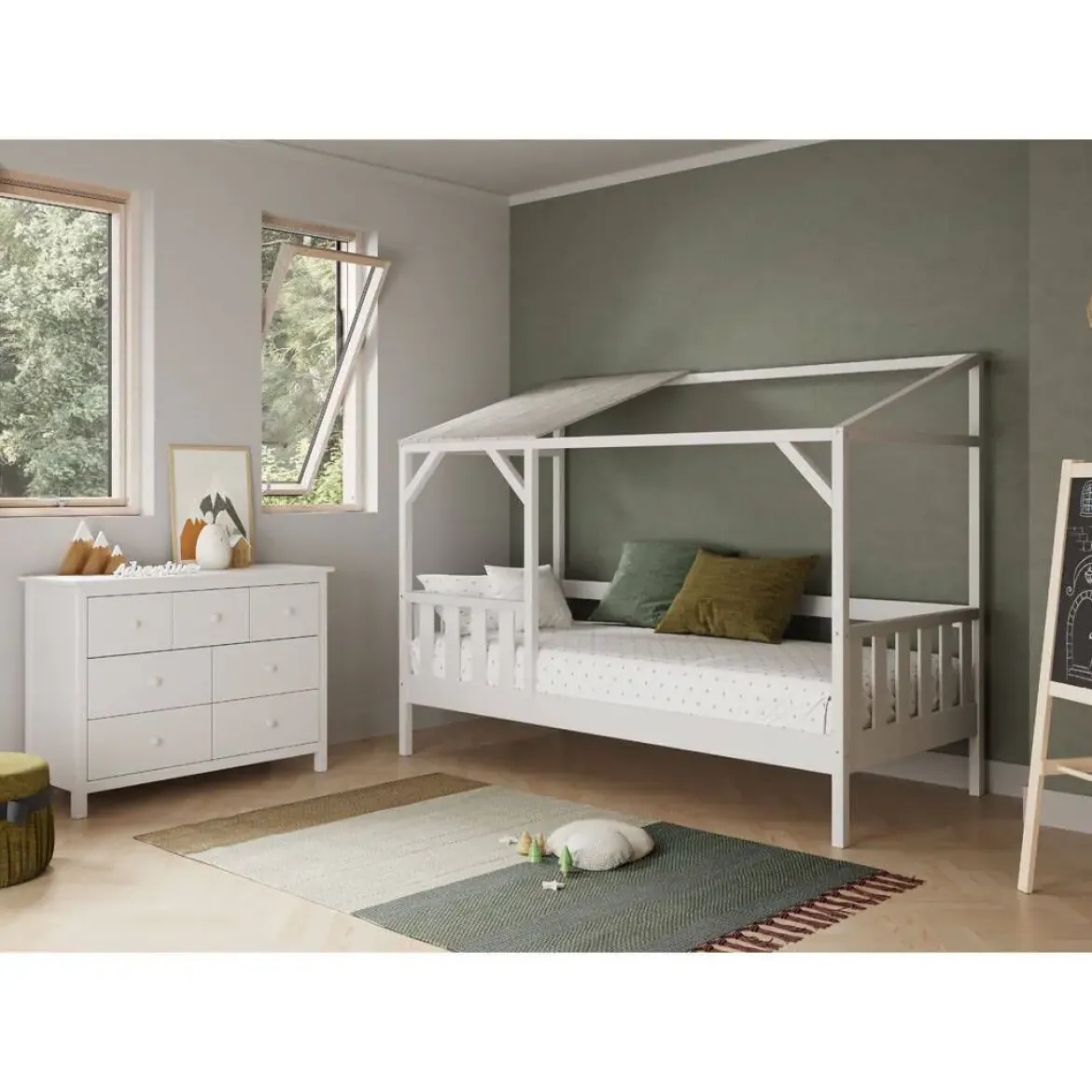 Cama Infantil con diseño Cabaña color Blanco AMON