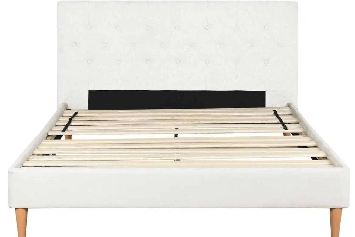 Cama Tapizada con Cabecero Acolchado en Poliéster Blanco MB-222042