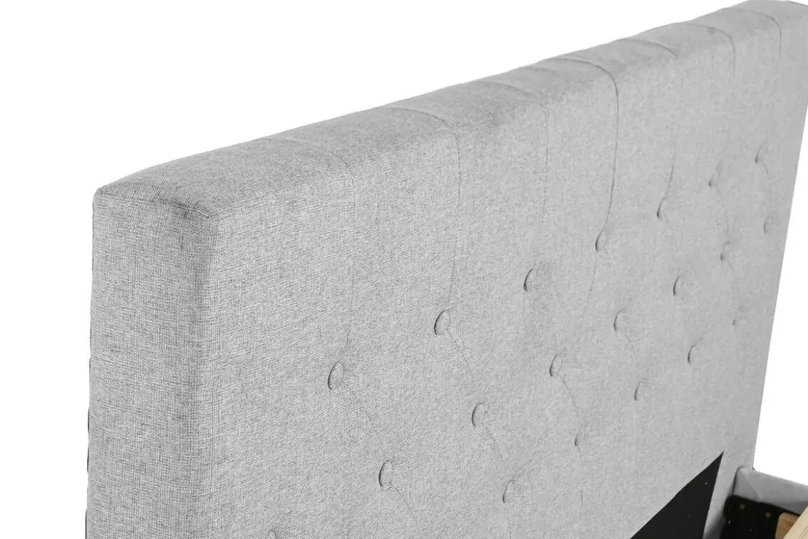 Cama Tapizada con Cabecero Acolchado en Poliéster Gris MB-222043