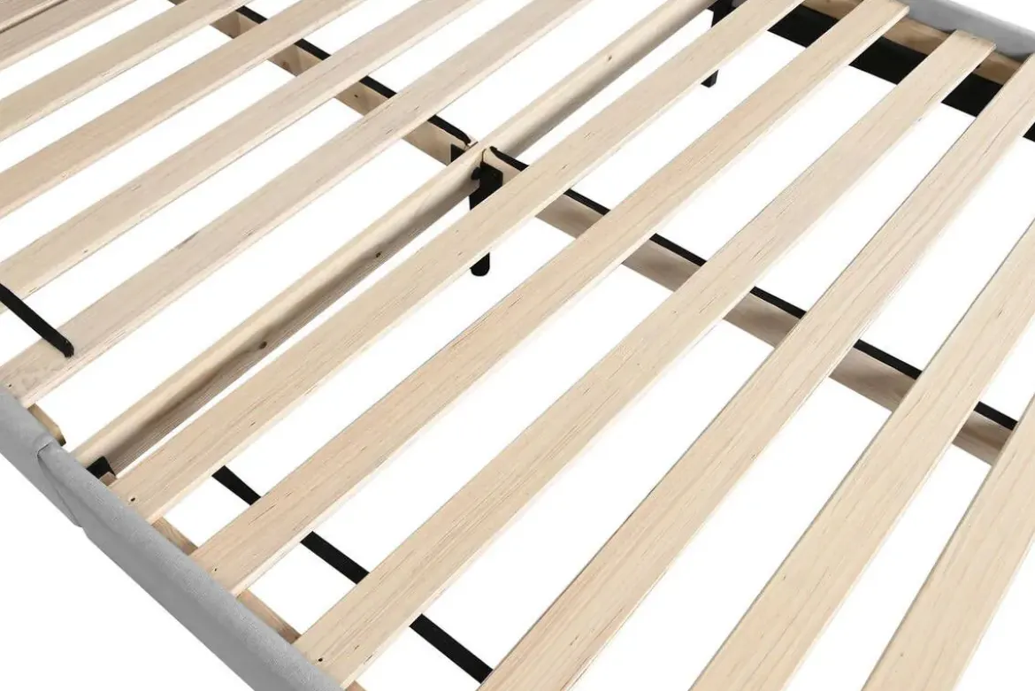 Cama Tapizada con Cabecero Acolchado en Poliéster Gris MB-222043