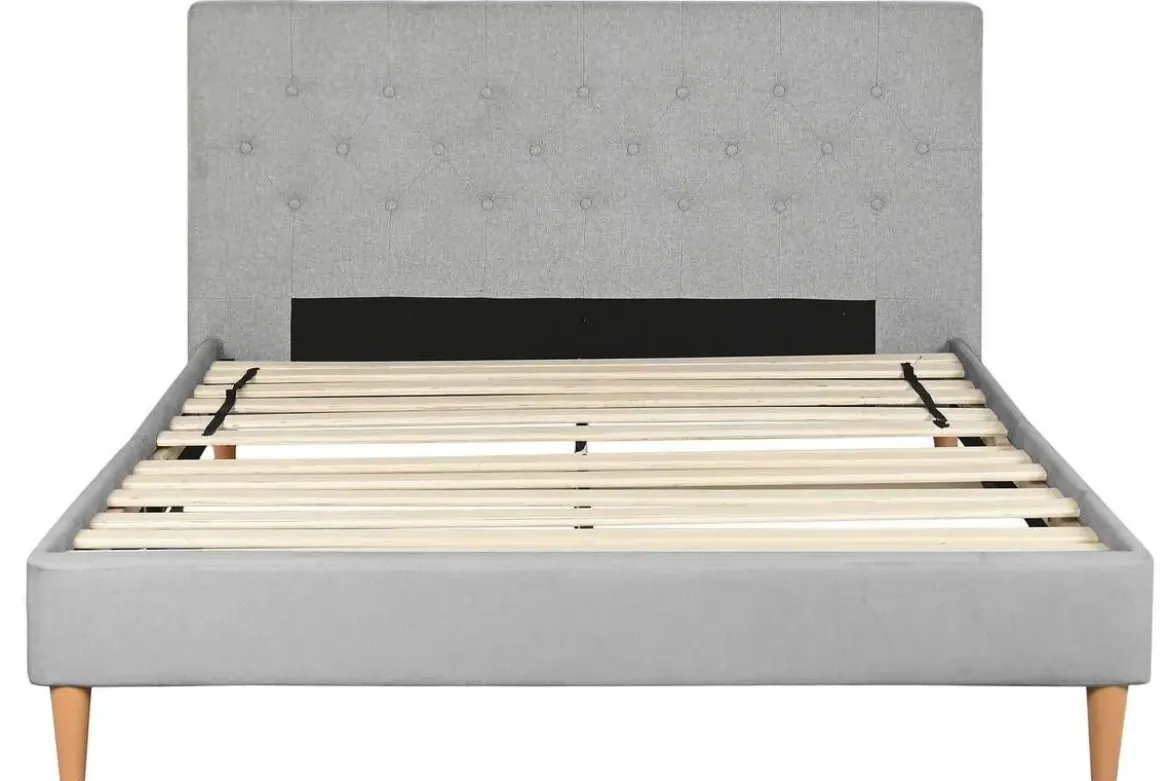 Cama Tapizada con Cabecero Acolchado en Poliéster Gris MB-222043