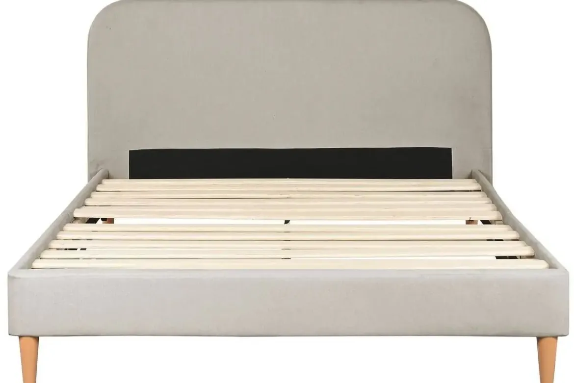 Cama Tapizada con Cabecero Acolchado en Poliéster Gris MB-222044