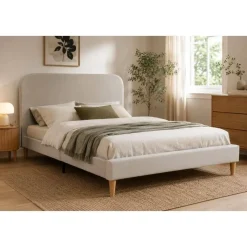 Cama Tapizada con Cabecero Acolchado en Poliéster Gris MB-222044