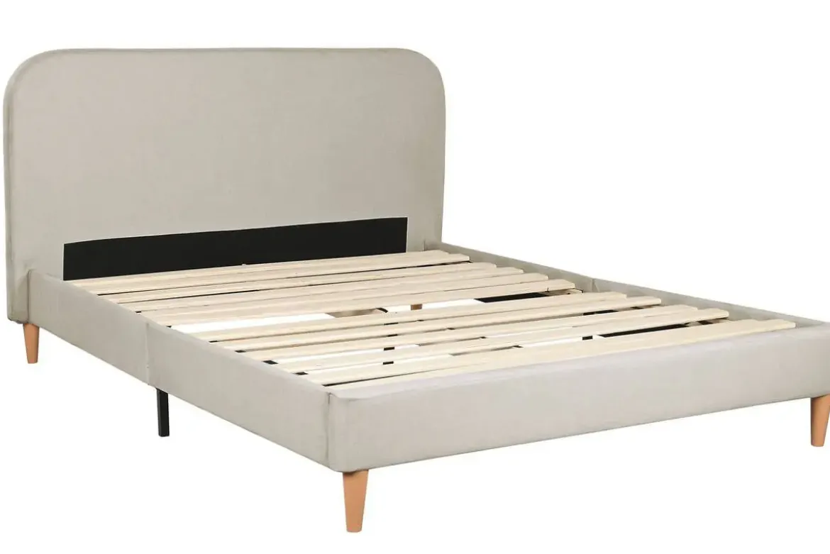 Cama Tapizada con Cabecero Acolchado en Poliéster Gris MB-222044