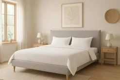 Cama Tapizada con Cabecero Acolchado Gris MB-222040