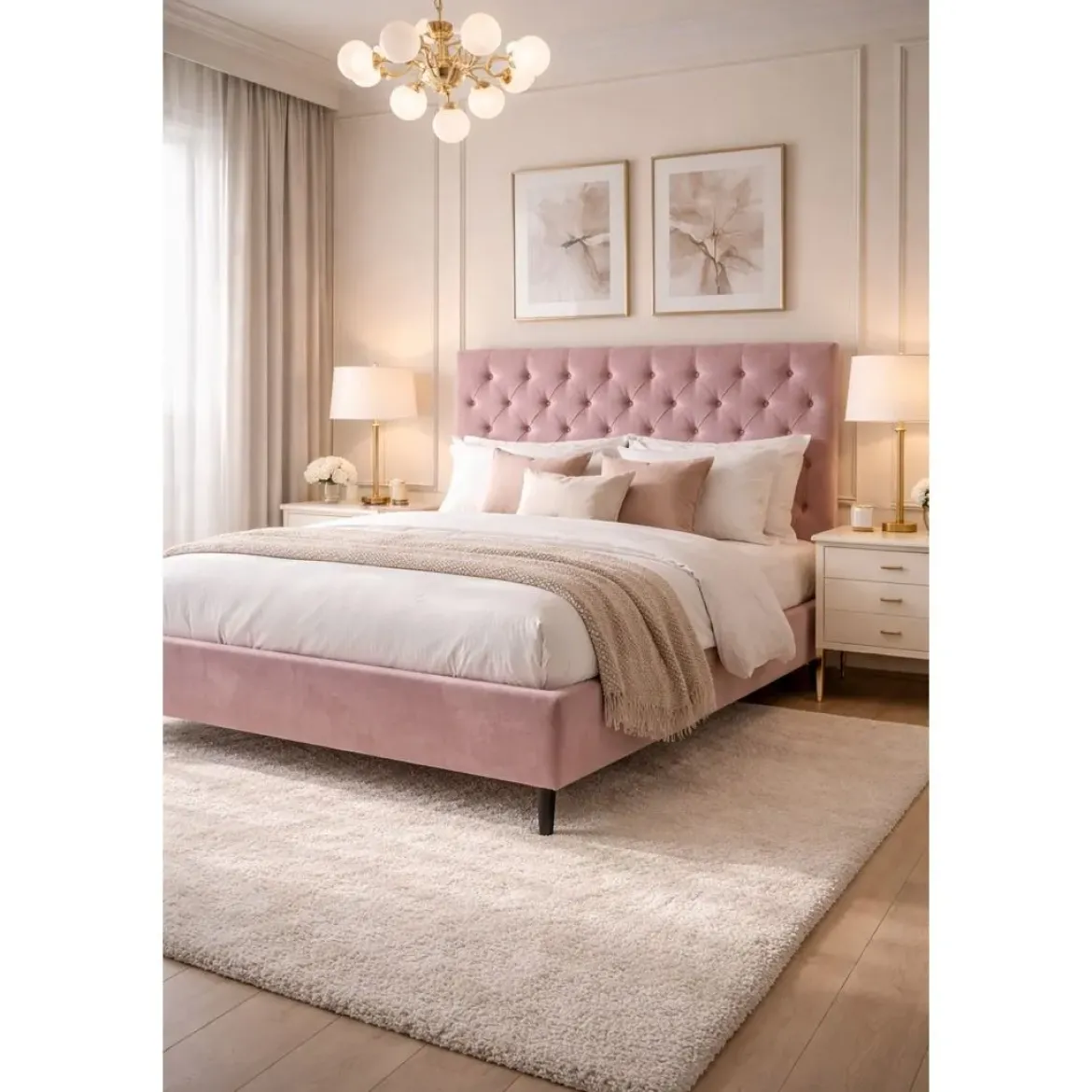 Cama Tapizada Rosa para Colchón de 180x200 cm MB-189196