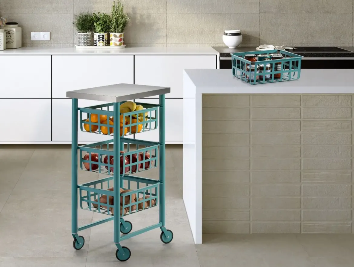 Carrito de Cocina de Acero Inoxidable FIFTY-FIFTY Turquesa 3452